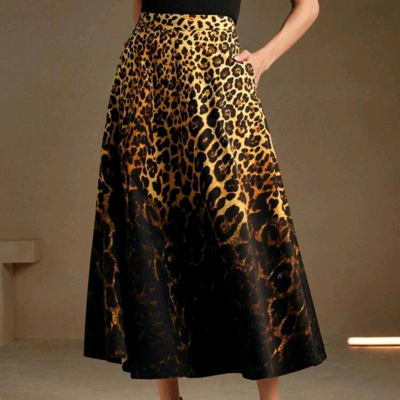 Minimalist Women Leopard Print Black Ombre Skirt Maxi Women Outfit - Picture 1 of 6